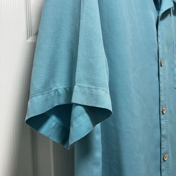 Tommy Bahama short sleeve button down turquoise men's XL silk blend lightweight - Picture 9 of 14